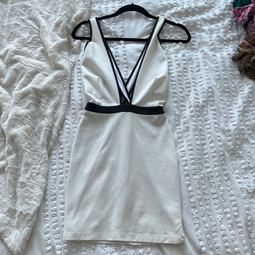 Bec and Bridge White Bodycon Dress with Black Details